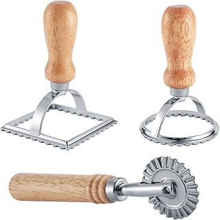Ravioli Maker Stamper Cutter mit Roller Wheel Set, Pasta Maker Form mit Holzgriff und geriffeltem…