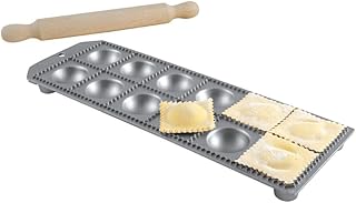 Eppicotispai Ravioli-Maker aus Aluminium mit 12 Löchern, rund, mit Nudelholz
