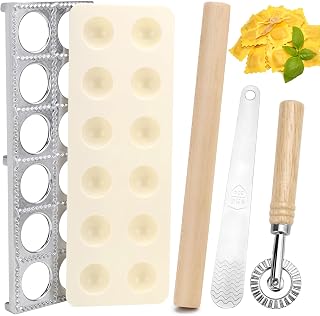 Ravioli Maker Set, Ravioli Former mit Nudelholz, Teigtaschenrad, Fleischspatel