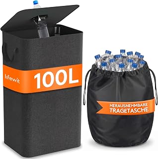 Lifewit 100L Pfandflaschen Sammelbehälter mit Deckel, Dunkelgrau | Faltbarer Pfandsammler mit Fl…