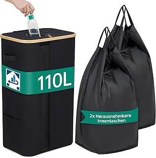 Pfandflaschen Sammelbehälter 110L mit Deckel, Stabiler Flaschensammler Dank Feder-Stangen [Inkl….