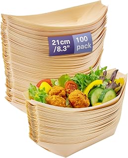MATANA 100 Schiffchen Snackschalen, 21cm – Bambus Schalen, Einwegschalen, Pommesschalen – Stabil,…