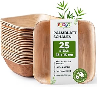 FOOGO Green 25x Palmblatt Schalen eckig 550 ml 13×13 cm – kompostierbar & naturbelassen – ext…