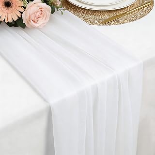 Tischläufer Weiß Chiffon, 77 X 300 cm Weich und Bequem Tischläufer für Boho Hochzeit, Party, …