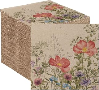 100 Servietten aus Recycling-Papier, Blumen, geblümte weiche, Wiesenmotiv, umweltfreundlich, Ein…