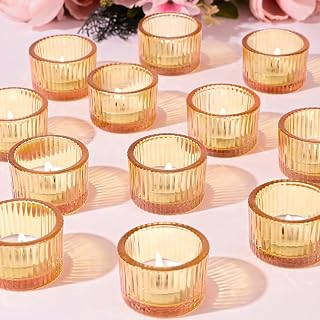 12 Stück Teelichtgläser, goldene kerzenhalter, gerippte kleine Teelichthalter aus Glas, Kerzenh…