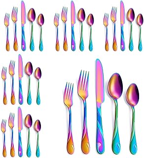 Regenbogen-Besteck für 6 Personen, 30-teiliges Edelstahl Besteckset, glänzendes Regenbogen Meta…