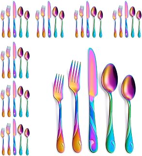 Regenbogen Besteckset für 8 Personen, 40-teiliges Edelstahlbesteckset, glänzendes Regenbogenmet…