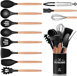 12 Stück Küchenhelfer Set, Silikon Küchenutensilien Set, Antihaft Hitzebeständiger Holzgriff …