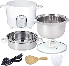 KeMar Reiskocher (5 Programme, 1,4L, 500W, Weiß) 7 Messbecher, Edelstahltopf & Glasdeckel – inkl…