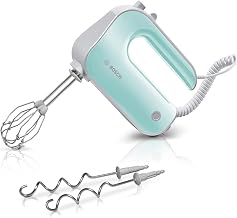 Bosch Handrührgerät, 2 Rührbesen, 2 Edelstahl-Knethaken, spülmaschinenfest, 5 Stufen plus Tur…
