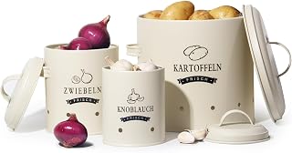 Theo&Cleo Kartoffel Vorratsdosen Set, Kartoffeltopf im Retro Design Zwiebeltopf, Großer Vorratsb…