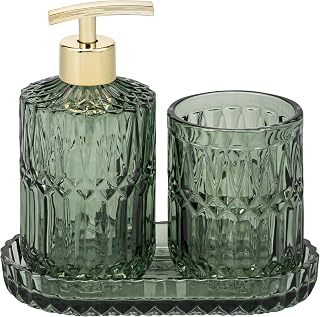 eluno Badezimmer-Set BURANO 3tlg. aus Glas, rundes Bad-Accessoires Set bestehend aus 1x Seifenspe…