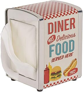 Serviettenspender Serviettenhalter mit Diner Retro-Design, ca. 14 x 10 cm, inkl. 60 Servietten (D…