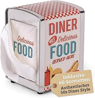 MIJOMA Serviettenspender aus Metall im Diner-Retro-Design – Serviettenhalter mit rutschfesten F…