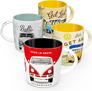 Nostalgic-Art Retro Kaffeebecher (4er-Set), 330 ml, VW Bulli Set 4 – Volkswagen Bus Geschenk-Id…