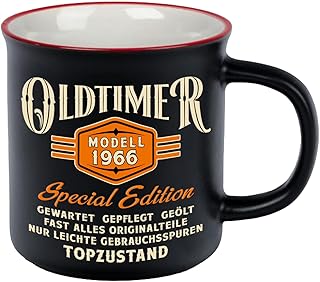 Kaffeetasse mit Reliefdruck als Geschenk zum 60. Geburtstag – bester Jahrgang 1966 – Oldtimer in …