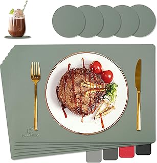 HELI MIAO Tischsets Abwaschbar,Platzsets Abwischbar, Leder,Hitzebeständig Doppelseitigen I 6er S…