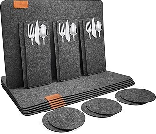 shinfly Tischsets Filz Platzsets Abwaschbar 18er Set, Anthrazit 44x31cm | Abwischbare Platzdeckch…