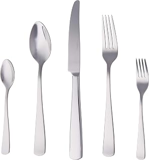 Amazon Basics Essbesteck-Set mit Eckiger Rand, Edelstahl, 20 Stück Set, für 4 Personen, Silberf…