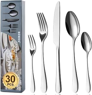 BEWOS Besteck Set für 6 Personen-30 teilig Essbesteck Set inkl. Messer, Gabel, Löffel, Besteck …