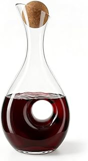 Mundgeblasene Weinkaraffe aus Kristallglas, 1.2L Dekanter mit ergonomischem Donut-Griff & Naturko…