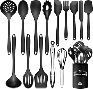 Wildone 15-teiliges Silikon Küchenutensilien-Set, Hitzebeständig, Spülmaschinenfest, Antihaftb…