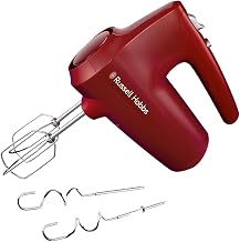Russell Hobbs Handmixer, Rot, 350 Watt, mit Rührbesen und Knethaken | Fünf Geschwindigkeitsstuf…