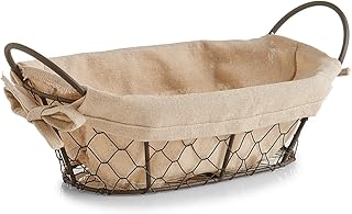 Zeller Brotkörbchen, Draht/Leinen, Braun/Beige, 26 x 17 x 9 cm, 18090