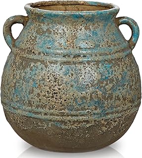 Hollyone Vintage Keramikvase mit Henkeln, 22cm Rustikale Retro Deko Vase Bauernhaus, Antike Vase …