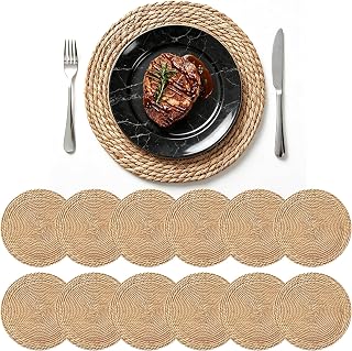 12er Set Platzset Rund Geflochten 30cm – Natürliche Wasserhyazinthe Tischsets Abwaschbar, Hitzeb…