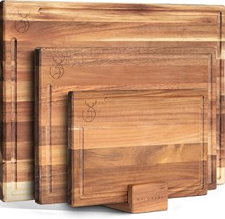 WALDWERK Schneidebrett 3er Set (40×30 / 33×24 / 26x18cm) aus massiver Akazie – Schneidebretter mi…