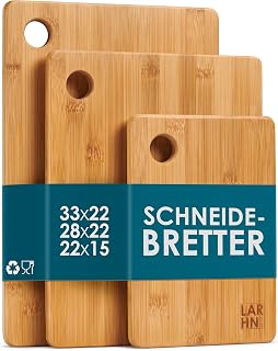 LARHN Schneidebrett Holz 3er Set – Extra Dick, Bambus – Holzbrett Küche | 33×22 / 28×22 / 22×15 …