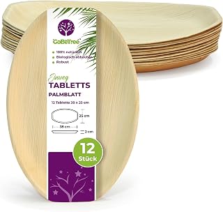 GoBeTree 12 Palmblatt Teller 38×25 cm Bambus-Optik. Teller für Servieren, Teilen und Braten, Ein…
