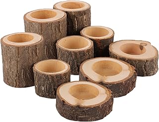 JMIATRY 9er-Set Teelichthalter Holz, Kerzenständer Holz, Natürliche Baumstumpf Kerzenhalter fü…