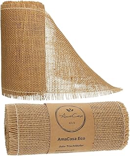 Jute Tischläufer 20cm breit, 10m Rolle | gestärkte Jute mit kompostierbarem Etikett | Tischband…