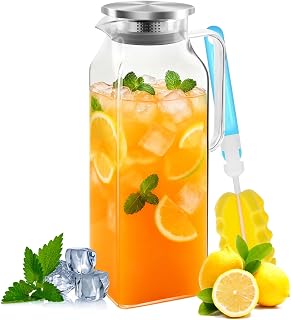 Glaskaraffe 2 Liter, Wasserkaraffe mit Deckel,Karaffe Glas für Kühlschranktür, Wasserkrug Quad…