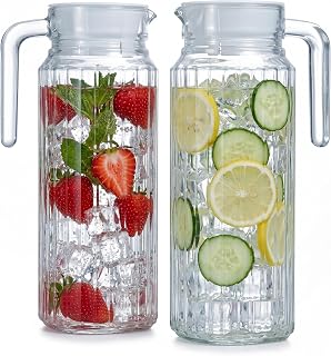 2 Stück Kühlschrankkrug 1,1 Liter Glas Wasserkrug mit Deckel ergonomischer Griff