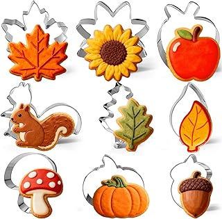 9-teiliges Ausstechformen-Set für den Herbst, Keksformen aus Edelstahl mit Pilz, Ahornblatt, Eic…