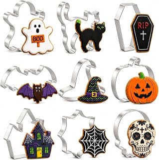 Halloween Ausstechformen, 9 Stück Edelstahl | Geist, Katze, Grabstein, Fledermaus, Hexenhut, Kü…