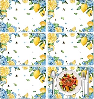 Blaue Hortensie Zitrone Platzsets, Tischsets Küche Tisch Dekoration Drinnen Urlaub Party Dekor, …