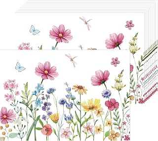 50 Stück Frühling Blumen Papier Platzsets | Papier Tischsets Gänseblümchen Libelle, Einweg Pl…