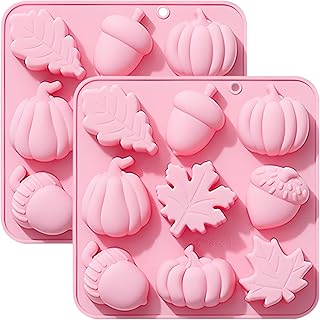 Silikon-Backform Herbst, 9 Kavitäten, Rosa, 2er-Set | Kürbis & Eichel Motive, Ahornblatt Design…