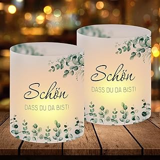 12 Windlicht Tischdeko Schön DASS Du Da Bist, Windlichter Eukalyptus Grün, Windlichter für Geb…