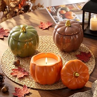 Everloria 3 Stk Herbst Kürbis Kerzen Keramik Set, Herbst Duftkerze Kürbiskerzen Geschenk, Je 13…