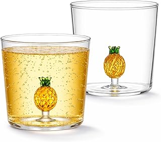 2er Set Glasbecher 400 ml mit 3D Ananas im Inneren – Trinkglas aus Borosilikatglas, hitzebestä…