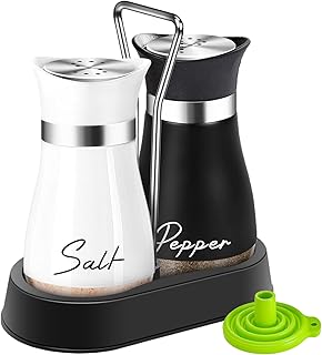 Salz und Pfefferstreuer Set mit Halter,Salz- und Pfefferstreuer Set Edelstahl mit Glasboden,Nachf…