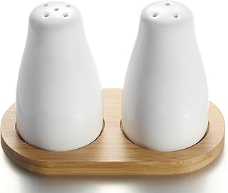 Keramik Salz- und Pfefferstreuer Set mit Bambus Tablett,2 PCS Moderne weiße Salz- und Pfefferstr…