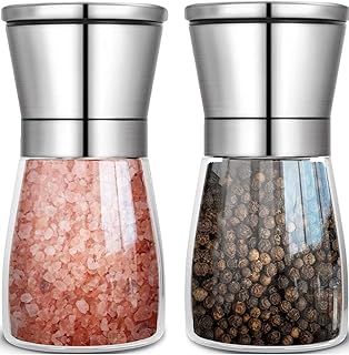 Salz und Pfeffermühle 2er Set – Edelstahl- und Glasmühlen mit verstellbarem Keramikmahlwerk, na…