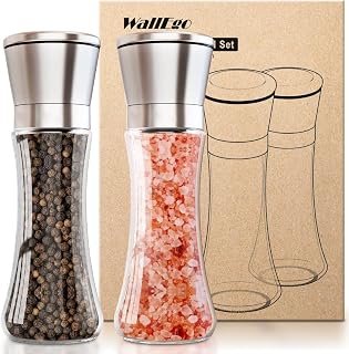 Salz und Pfeffermühle Set 2er, Pfeffermühle mit Einstellbarem Keramikmahlwerk Manuelle Gewürzm…